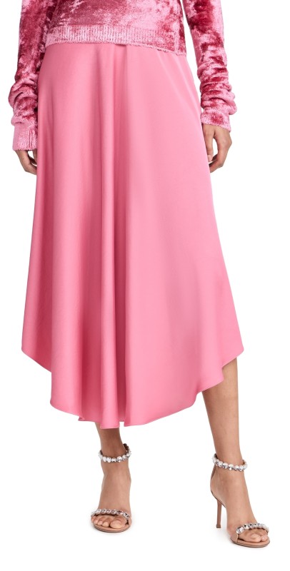 LAPOINTE Lightweight Textured Satin Handkerchief Skirt Rouge