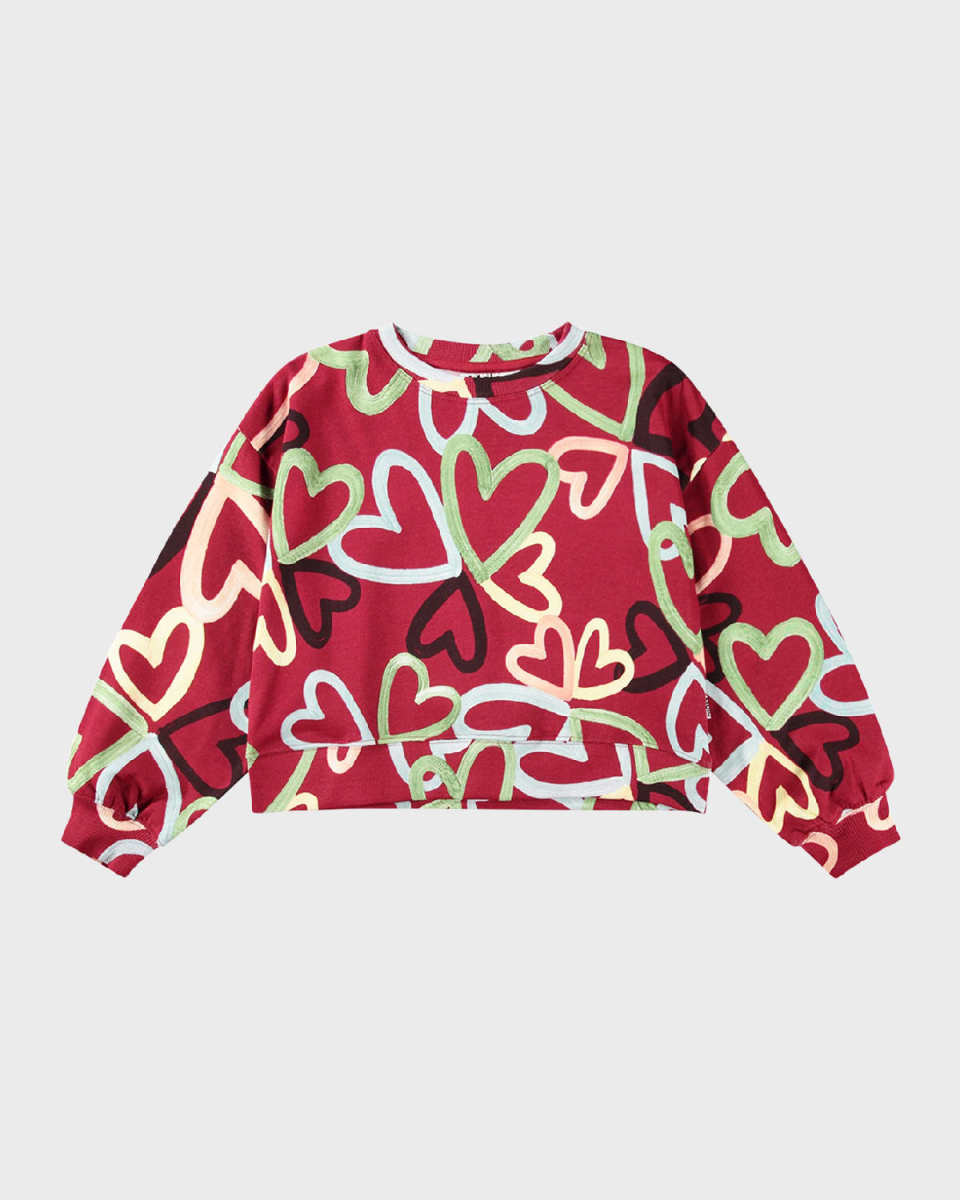 Girl's Miki Multicolor Heart-Print Sweatshirt, Size 4-6