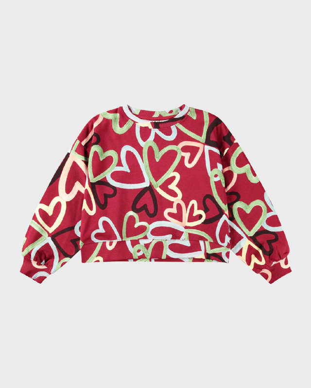 Girl's Miki Multicolor Heart-Print Sweatshirt, Size 4-6