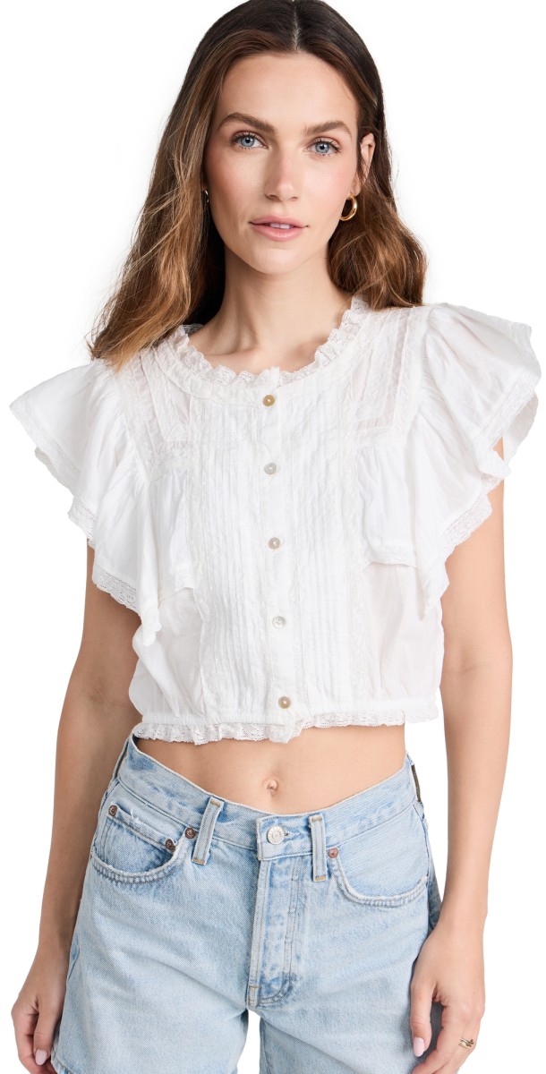 LoveShackFancy Nora Top Antique White
