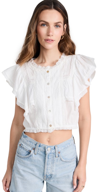 LoveShackFancy Nora Top Antique White