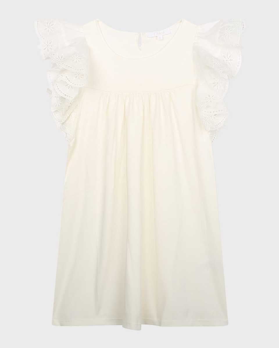 Girl's Embroidered Flounce Sleeve Dress, Size 6-12