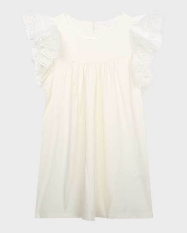 Girl's Embroidered Flounce Sleeve Dress, Size 6-12