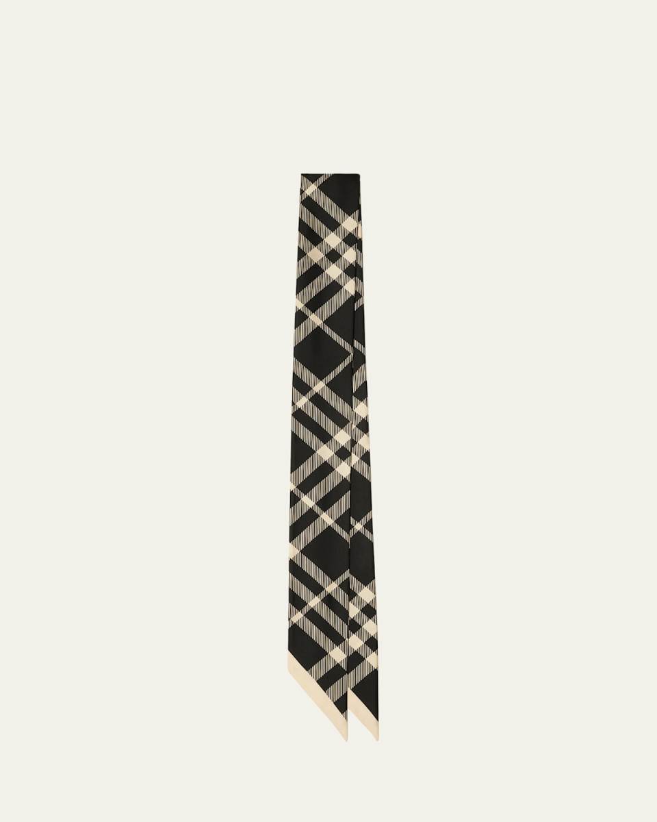 Reversible Check Silk Skinny Scarf