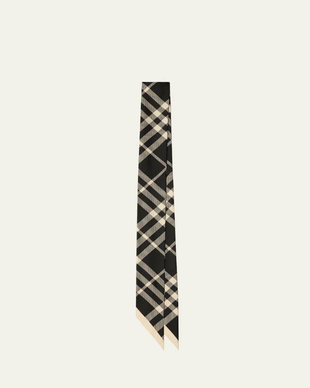 Reversible Check Silk Skinny Scarf
