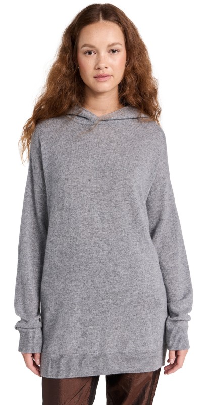 Tibi Feather Weight Cashmere Easy Hoodie Heather Grey
