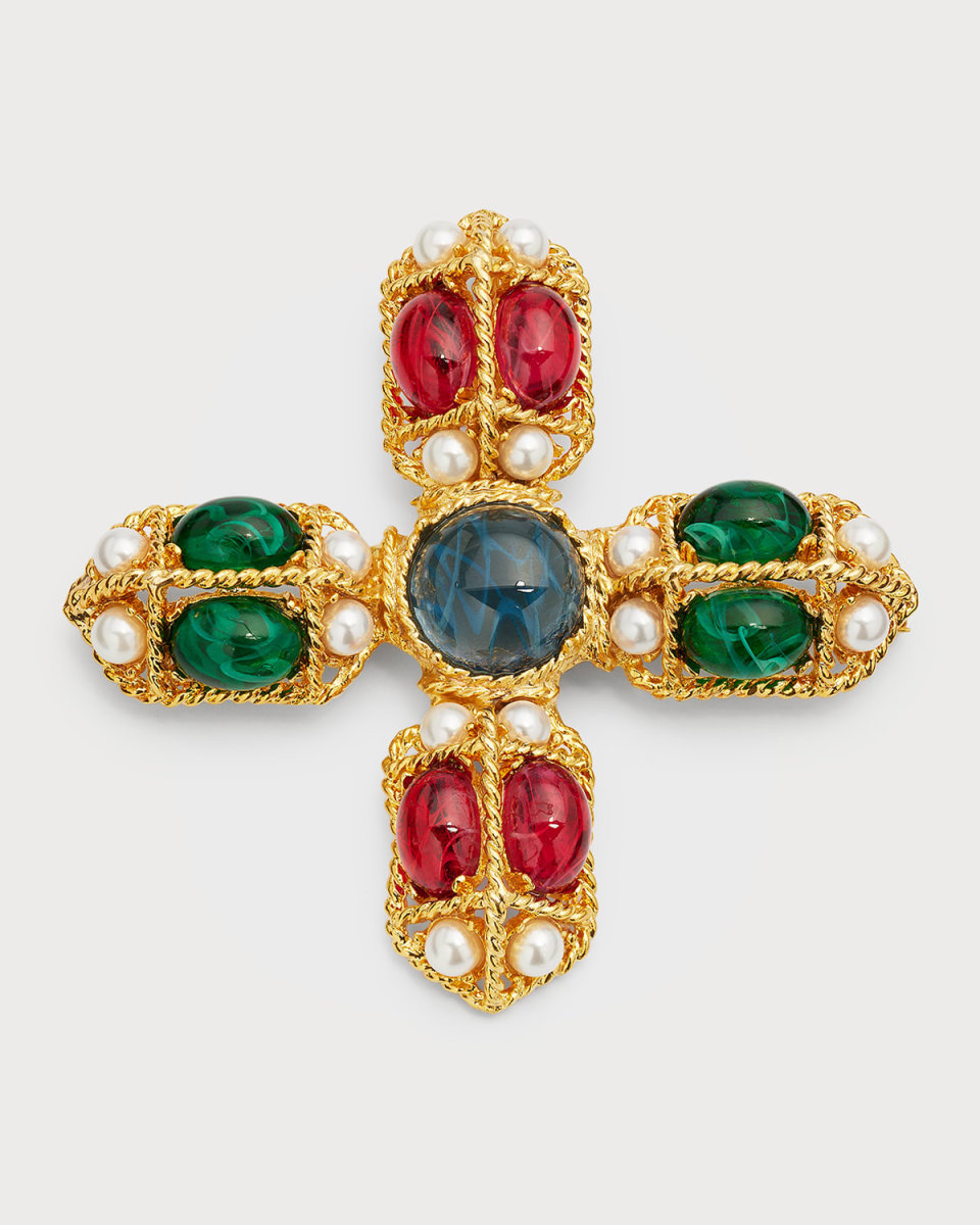 Multicolored Gold Cross Pin