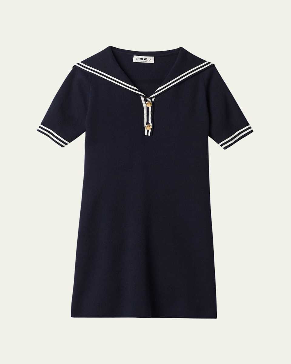 Sailor Collar Cotton Short-Sleeve Mini Dress