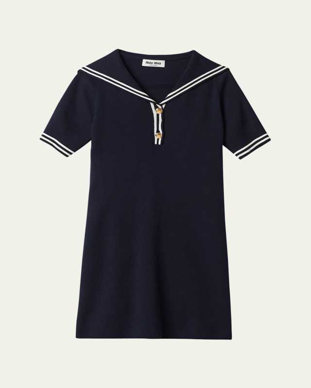 Sailor Collar Cotton Short-Sleeve Mini Dress