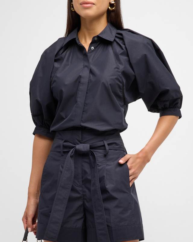 Button-Front Lantern Sleeve Top