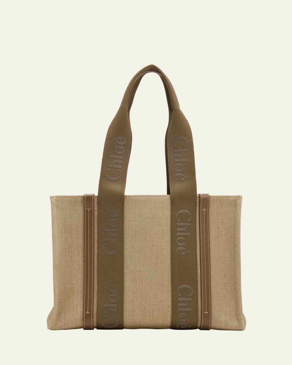 Woody Medium Tote Bag with Logo Webbing in Canvas