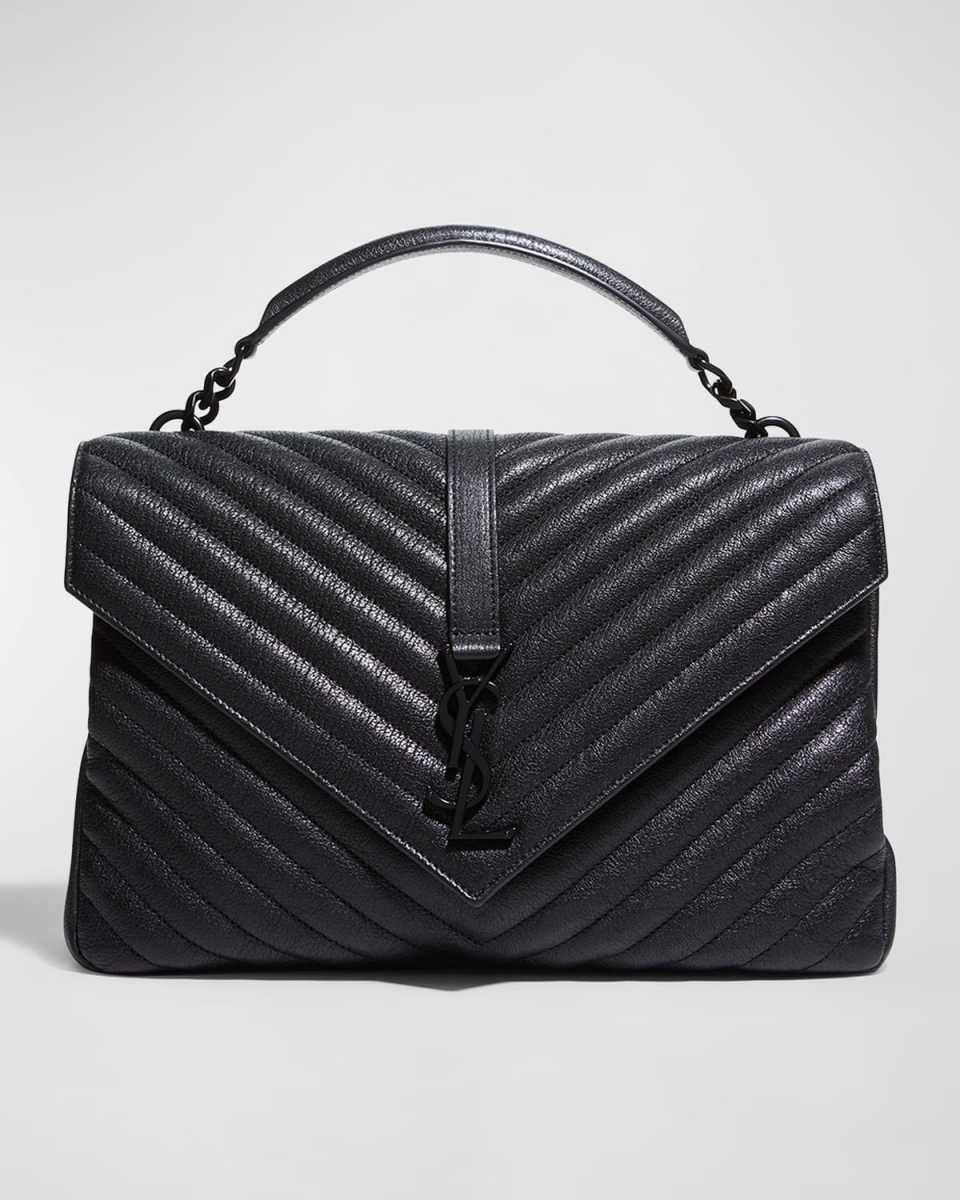 College Large Flap YSL Shoulder Bag in Quilted Leather