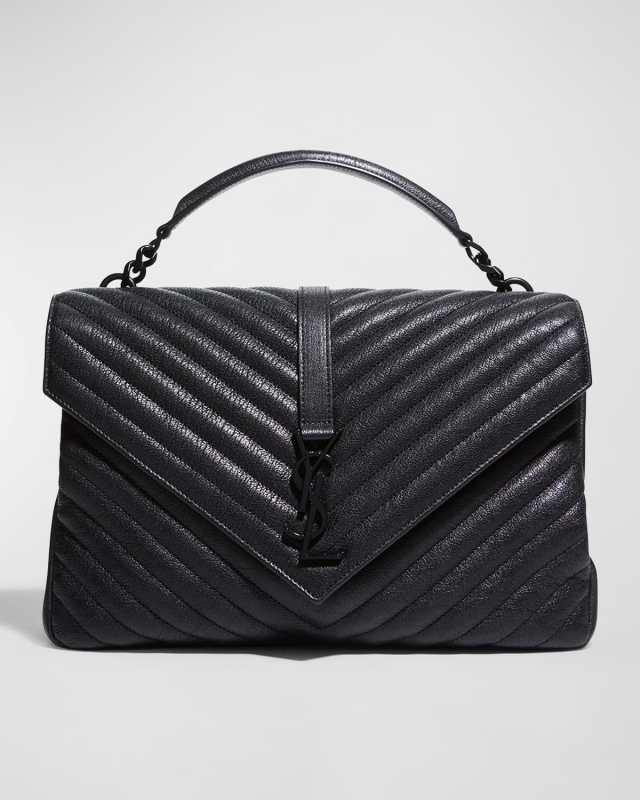 College Large Flap YSL Shoulder Bag in Quilted Leather