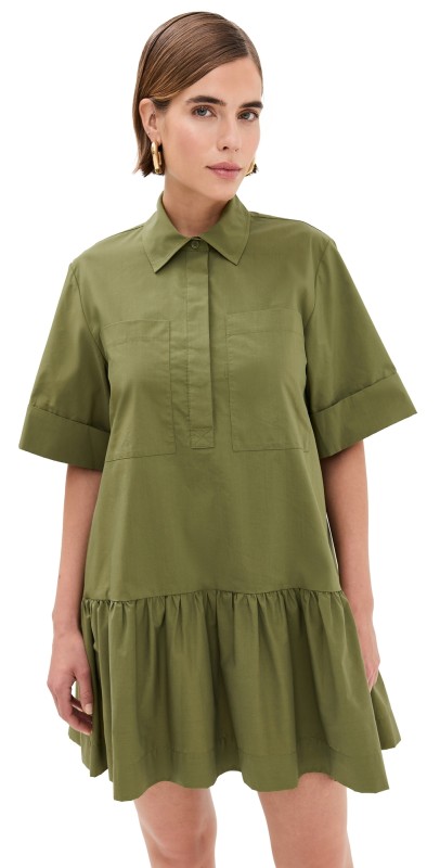 SIMKHAI Cris Short Sleeve Shirt Dress Army
