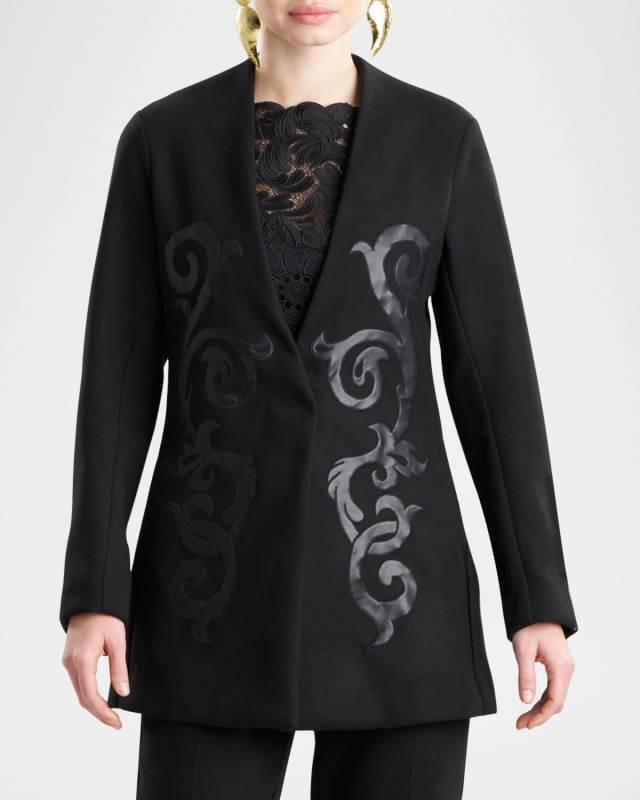 Single-Button Applique Felt Jacket