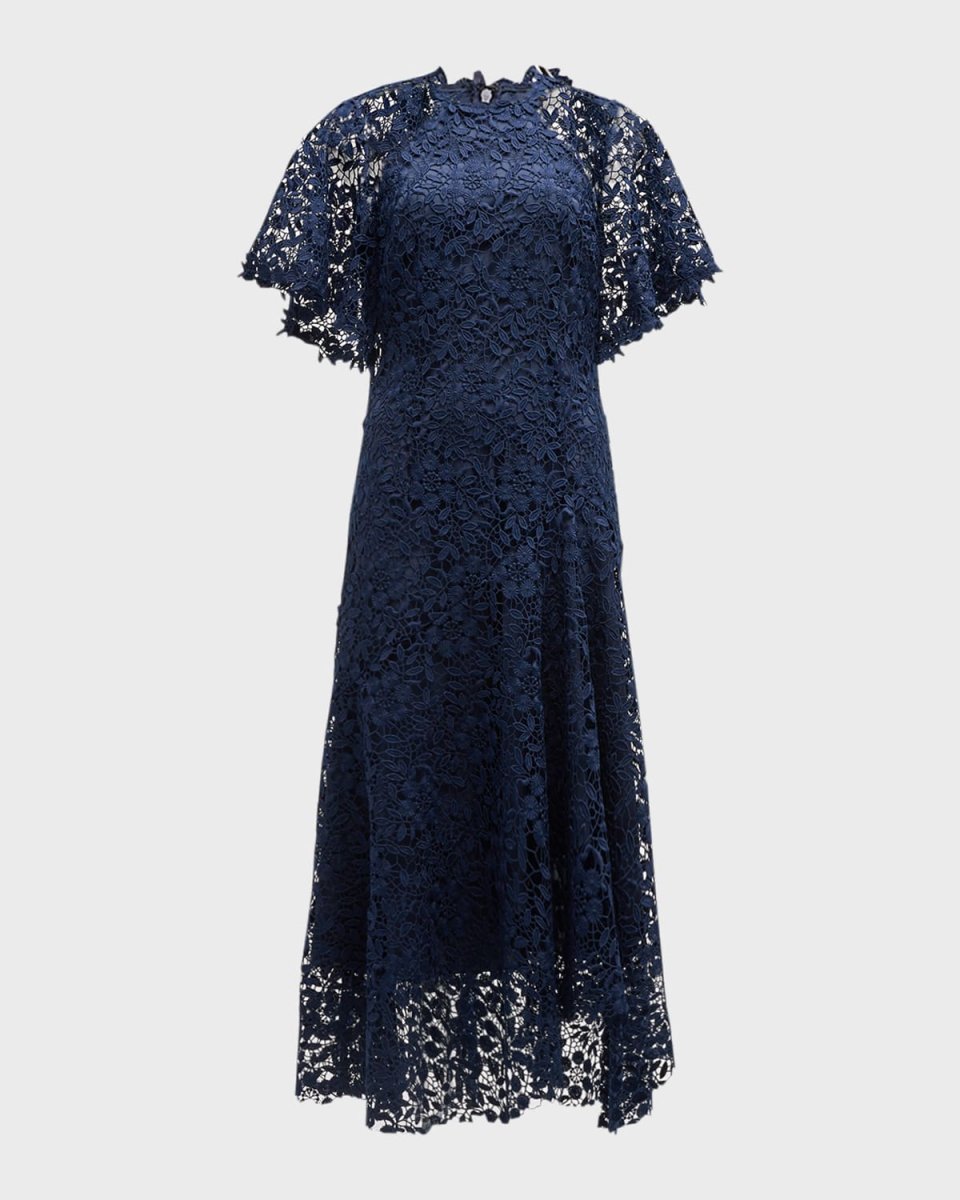 Asymmetric A-Line Floral Lace Midi Dress