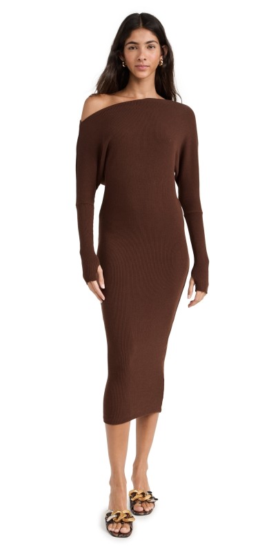 Enza Costa Knit Slouch Dress Saddle Brown