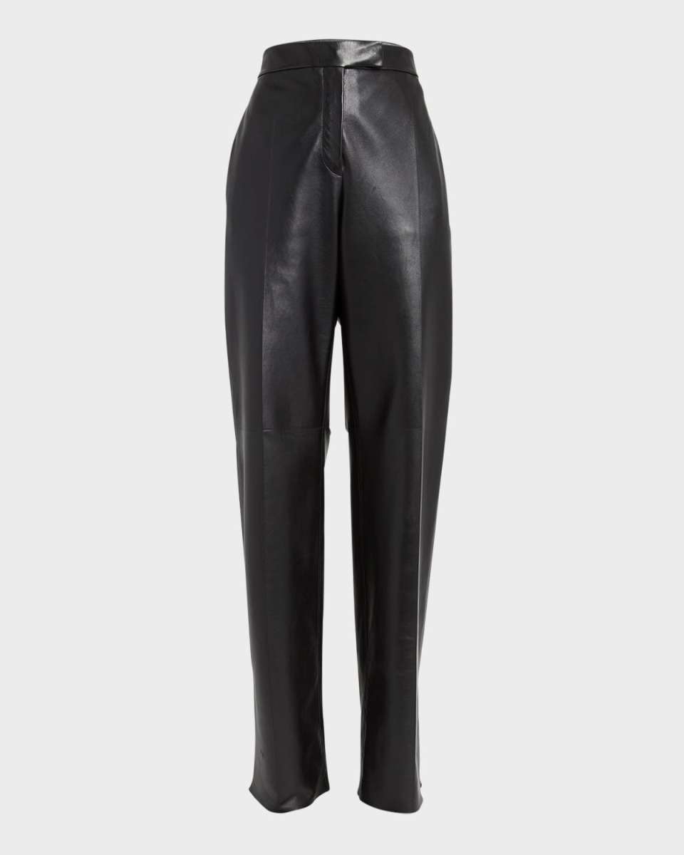 High-Rise Straight-Leg Leather Trousers