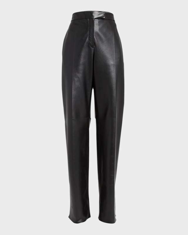 High-Rise Straight-Leg Leather Trousers