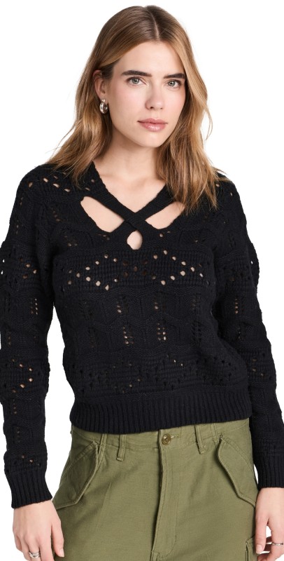Sea Cole Cable Knit Long Sleeve Cut Out Sweater Black