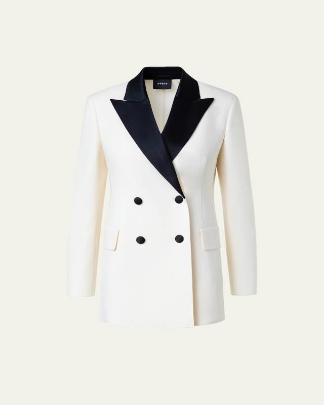 Double-Face Wool Tuxedo Jacket with Contrast Satin Lapel