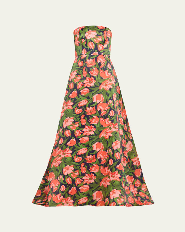 Floral Print Strapless Gown