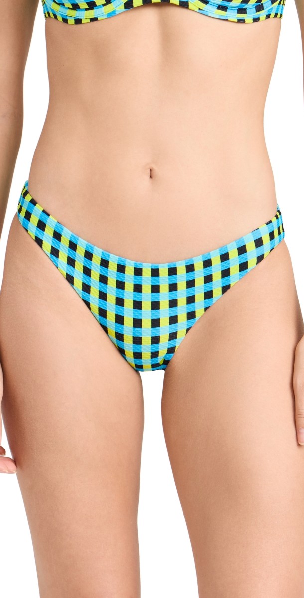 PQ Swim Basic Ruched Full Bikini Bottoms Gingham Drift