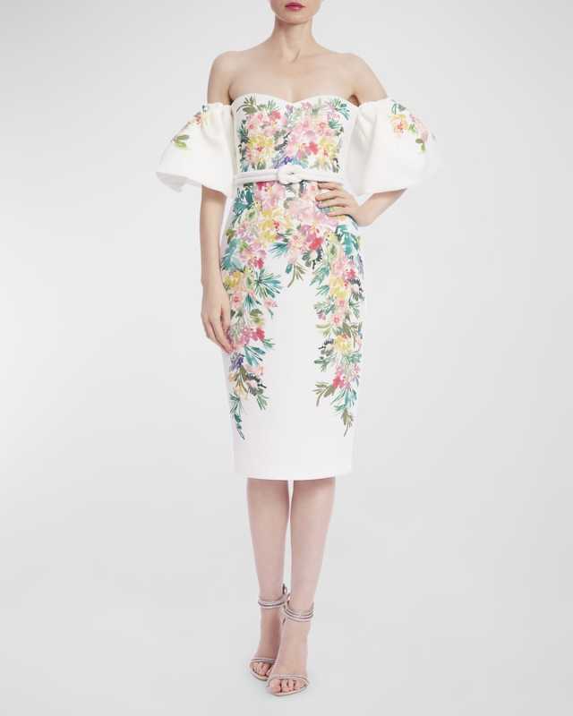 Off-Shoulder Floral-Print Midi Dress