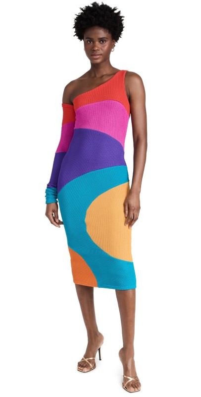 BruceGlen Burst Colorblock Onehoulder Dress Blue