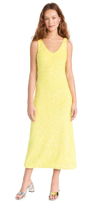 Dur Doux Midi Sequin Velvet Slip Dress Yellow