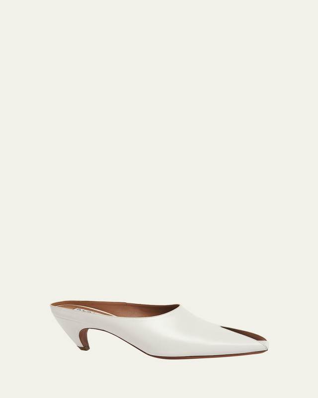 Leather Peep-Toe Kitten Mules