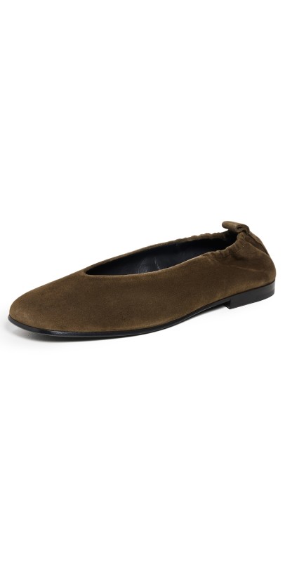 CO Ruched Square Toe Flats Green