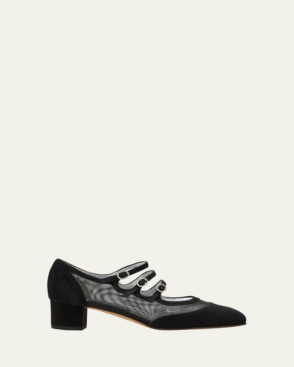 Kinight Mesh Buckle-Trio Ballerina Pumps
