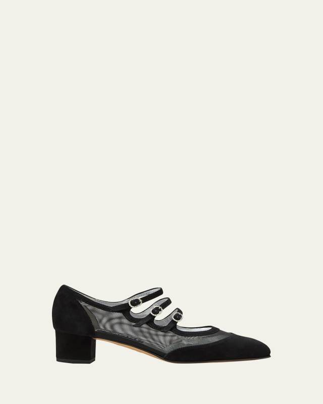 Kinight Mesh Buckle-Trio Ballerina Pumps