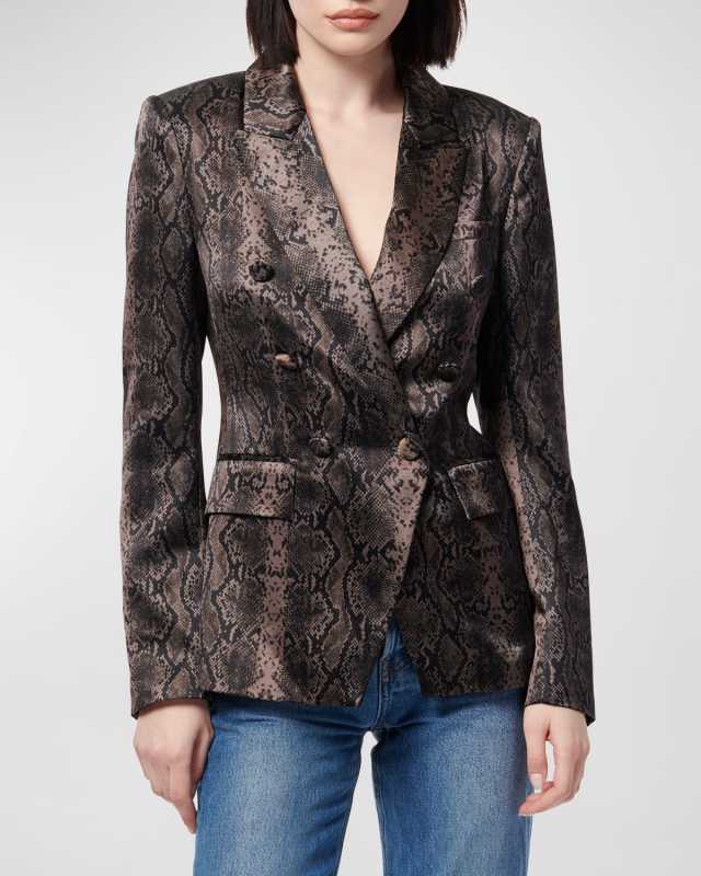 Zana Double-Breasted Snake-Print Blazer