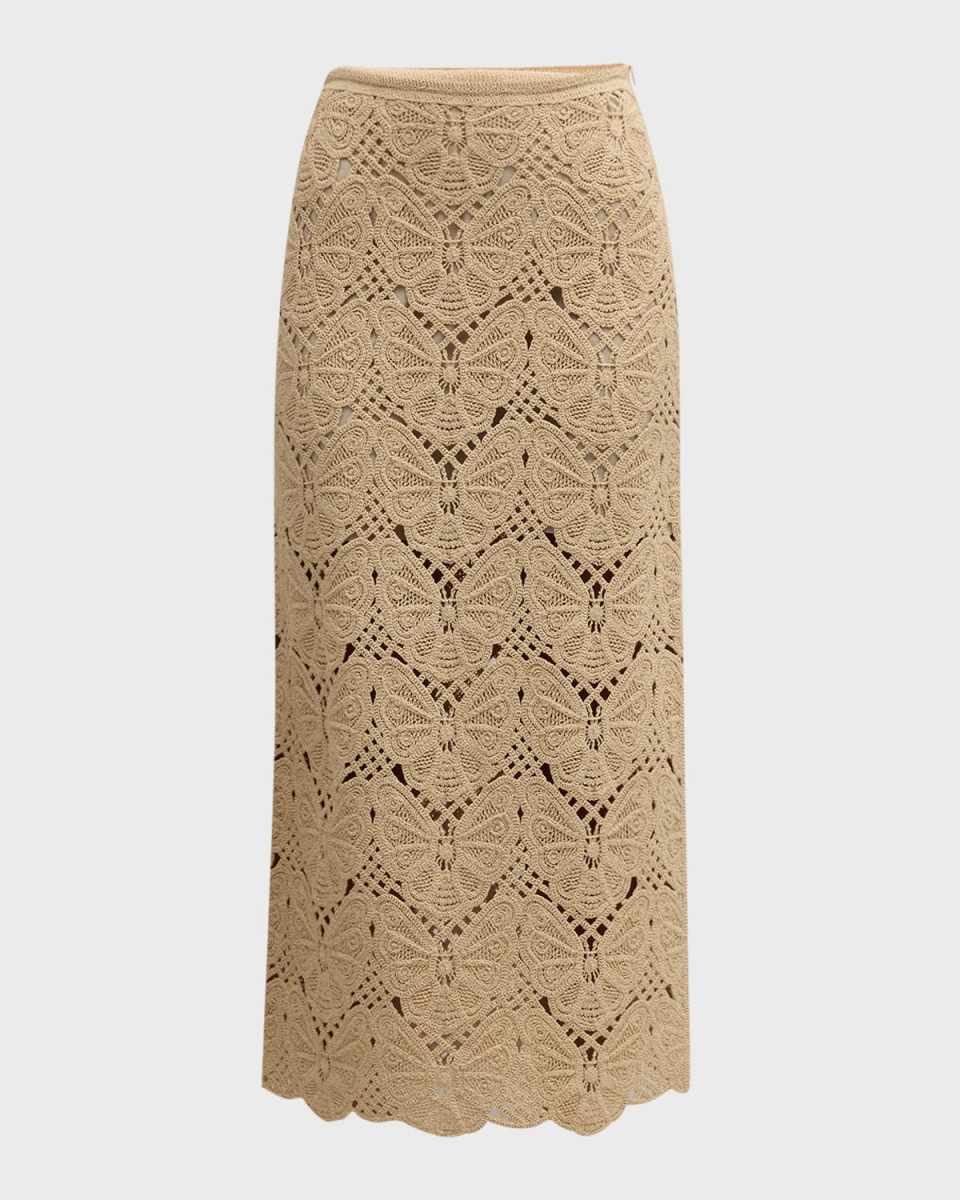 Cantala Straight Side-Slit Crochet Midi Skirt
