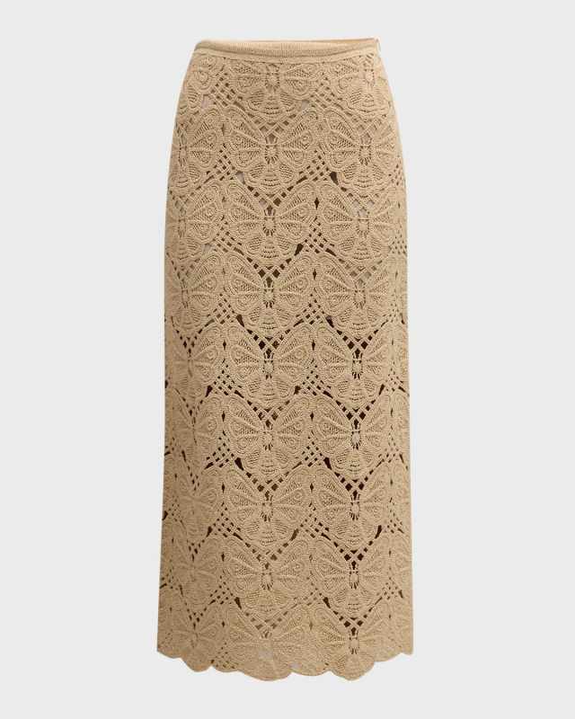 Cantala Straight Side-Slit Crochet Midi Skirt