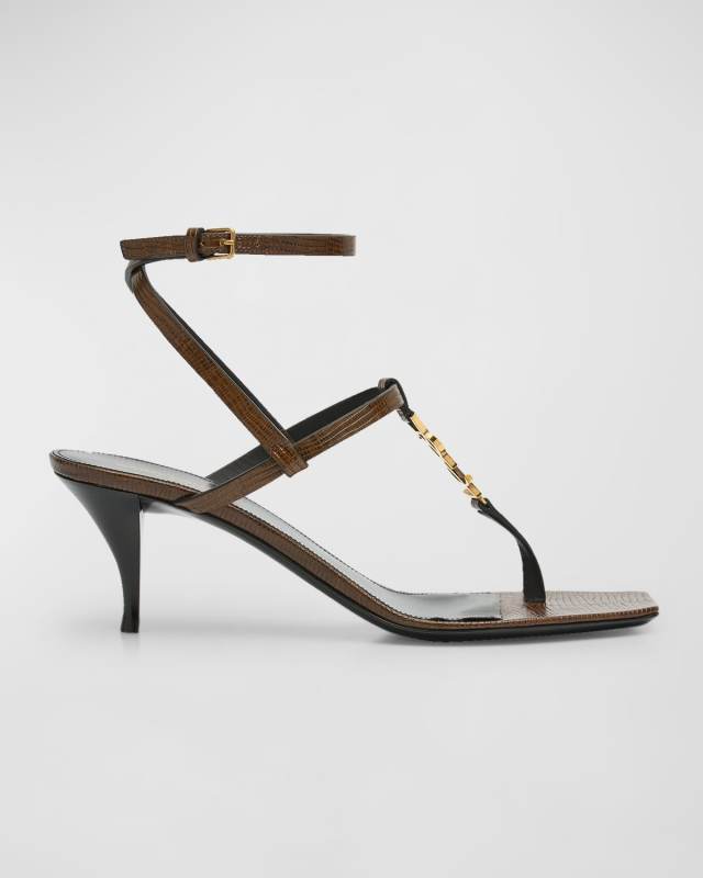 Cassandra Leather YSL Ankle-Strap Sandals