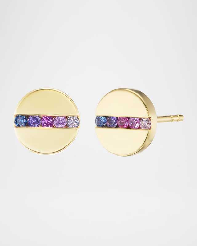 18K Yellow Gold Nailhead Stud Earrings with Multi-Color Sapphire