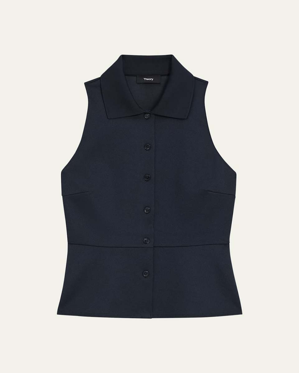 Cotton Pique Sleeveless Peplum Top