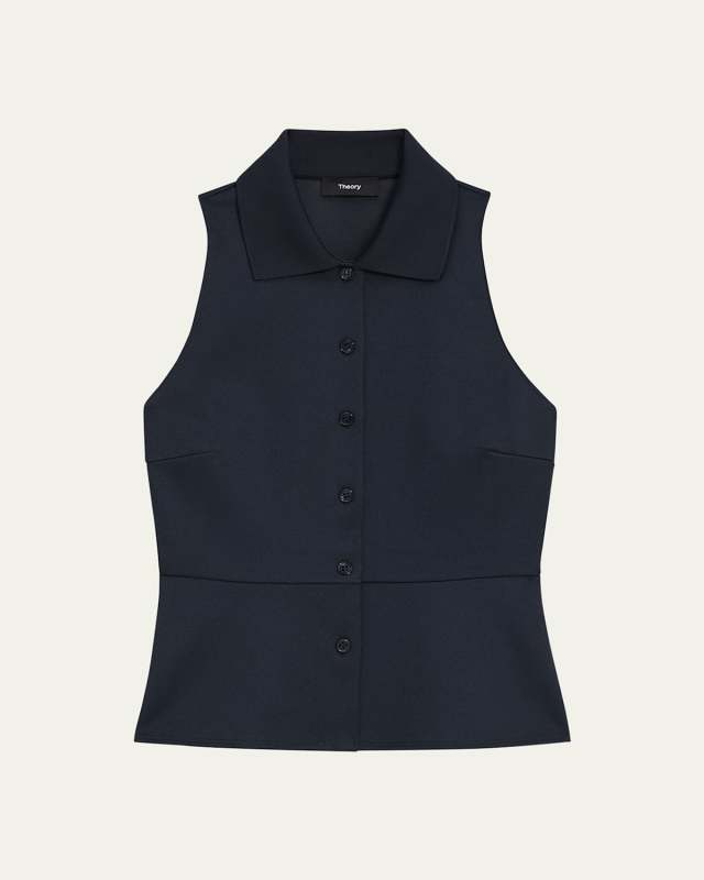Cotton Pique Sleeveless Peplum Top