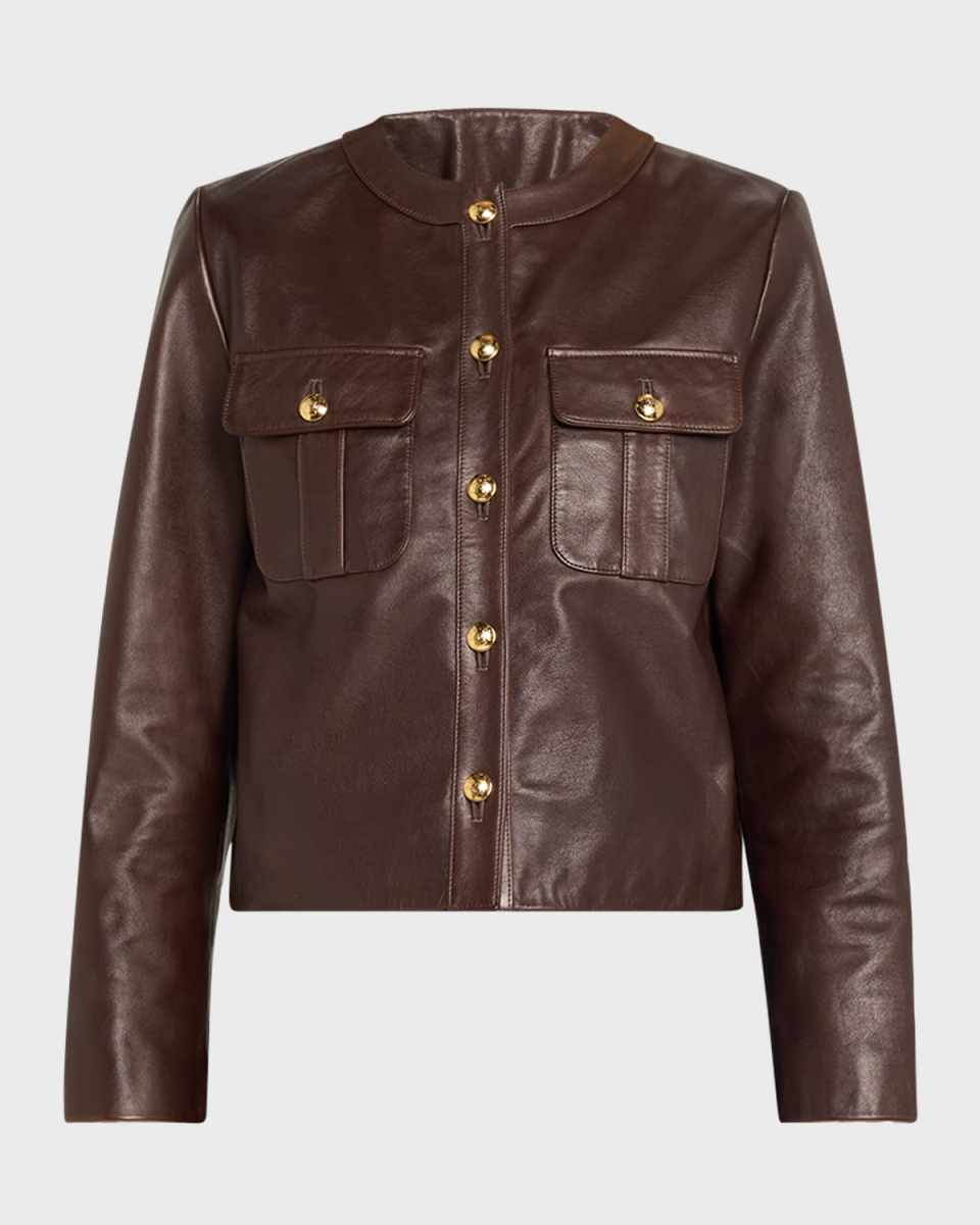 Kitra Collarless Calf Leather Jacket