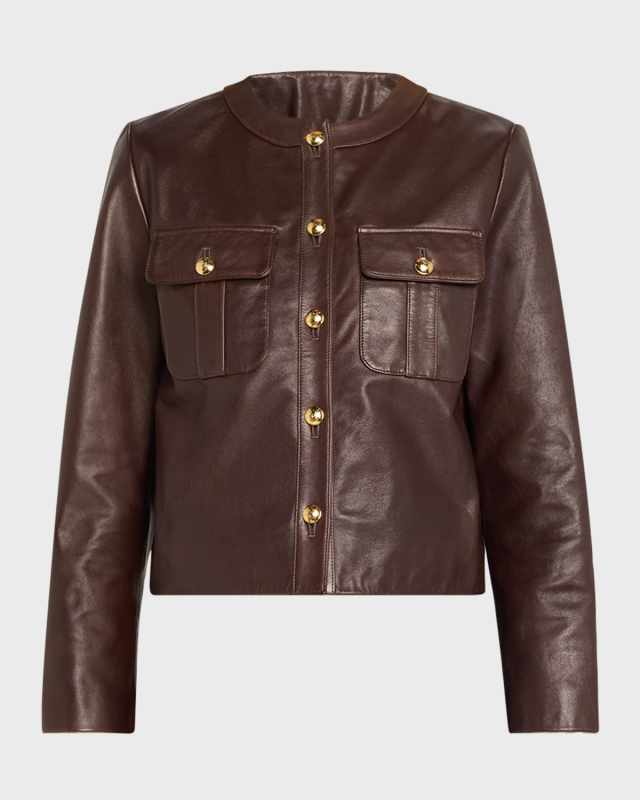 Kitra Collarless Calf Leather Jacket