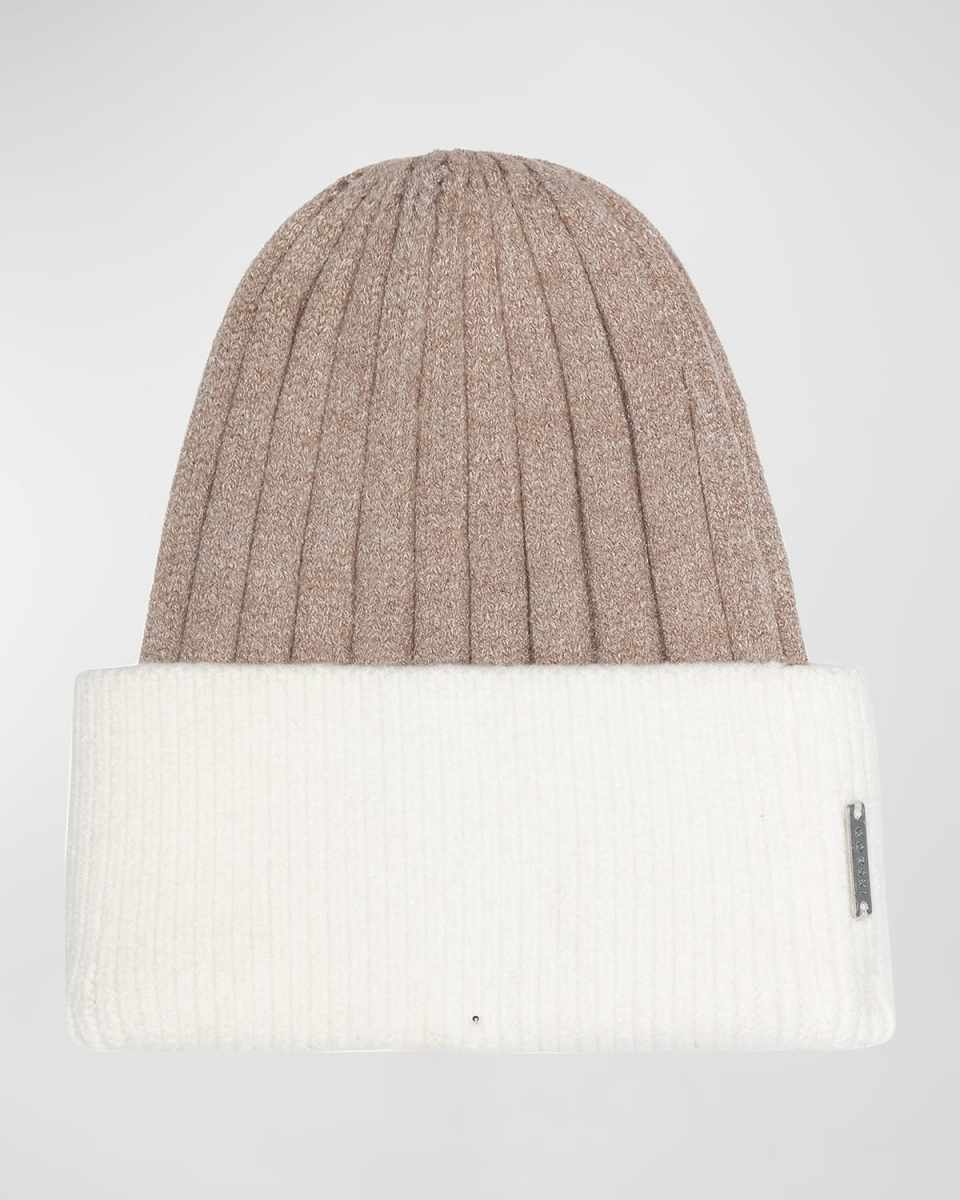 Ribbed Knit Two-Tone Beanie