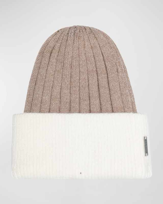 Ribbed Knit Two-Tone Beanie