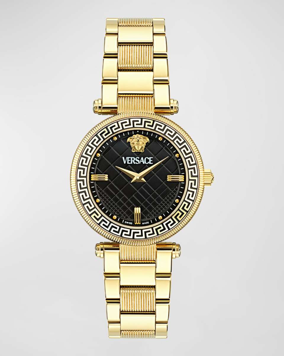 35mm Versace Reve Watch with Bracelet Strap, Yellow Gold/Black
