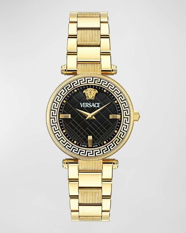 35mm Versace Reve Watch with Bracelet Strap, Yellow Gold/Black