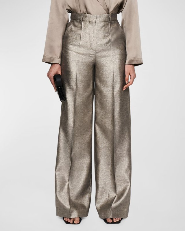Alana High-Rise Wide-Leg Metallic Pants
