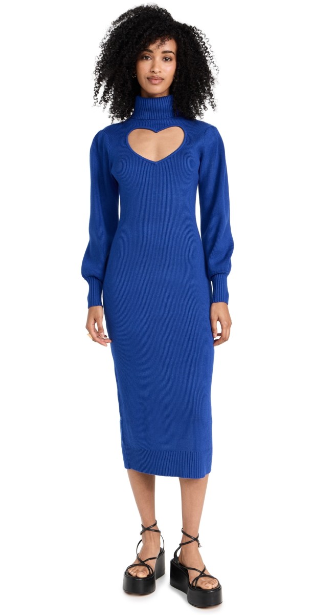 FARM Rio Heart Neckline Blue Knit Dress Blue