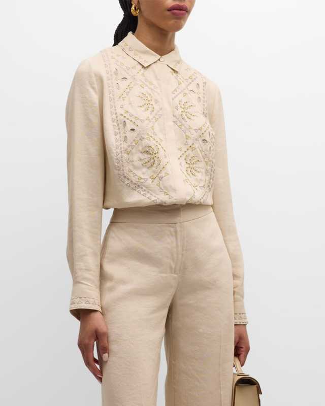 Genevieve Embroidered Button-Down Blouse
